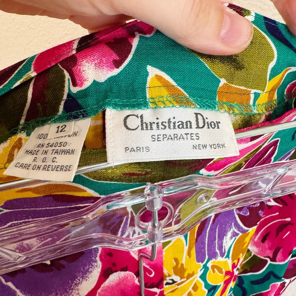 Vintage Christian Dior Floral Vacation Shirt & Pants Set 100% Cotton Size 12/14 - Picture 7 of 9
